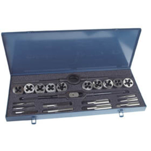 ‎13 Pc. HSS 1/4-20 to 1/2-20 NC & NF Thread Tap and Round Die Set Series/List #7120 - Exact Tool & Supply