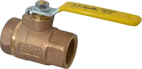 Apollo - 1-1/4" Pipe, Standard Port, Bronze Standard Ball Valve - 2 Piece, Inline - One Way Flow, FNPT x FNPT Ends, Lever Handle, 600 WOG, 125 WSP - Exact Tool & Supply