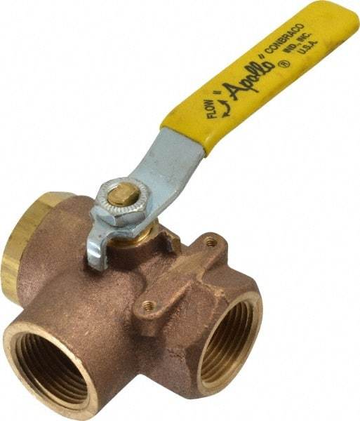 Apollo - 1" Pipe, Large Port, Bronze Standard Ball Valve - Three Way, FNPT x FNPT x FNPT Ends, Lever Handle, 400 WOG - Exact Tool & Supply