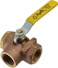 Apollo - 1" Pipe, Large Port, Bronze Standard Ball Valve - Three Way, FNPT x FNPT x FNPT Ends, Lever Handle, 400 WOG - Exact Tool & Supply