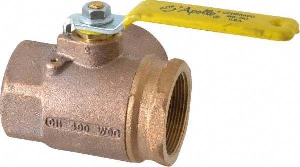 Apollo - 2" Pipe, Large Port, Bronze Standard Ball Valve - Three Way, FNPT x FNPT x FNPT Ends, Lever Handle, 400 WOG - Exact Tool & Supply