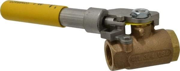 Apollo - 3/4" Pipe, Bronze Standard Ball Valve - 2 Piece, Inline - One Way Flow, FNPT x FNPT Ends, Deadman Lever (Spring Return to Close) Handle, 600 WOG, 150 WSP - Exact Tool & Supply