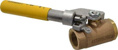 Apollo - 1" Pipe, Bronze Standard Ball Valve - 2 Piece, Inline - One Way Flow, FNPT x FNPT Ends, Deadman Lever (Spring Return to Close) Handle, 600 WOG, 150 WSP - Exact Tool & Supply