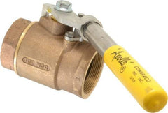 Apollo - 2" Pipe, Bronze Standard Ball Valve - 2 Piece, Inline - One Way Flow, FNPT x FNPT Ends, Deadman Lever (Spring Return to Close) Handle, 600 WOG, 150 WSP - Exact Tool & Supply