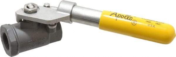 Apollo - 3/4" Pipe, Carbon Steel Standard Ball Valve - 2 Piece, Inline - One Way Flow, FNPT x FNPT Ends, Deadman Lever (Spring Return to Close) Handle, 2,000 WOG, 150 WSP - Exact Tool & Supply