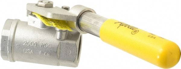 Apollo - 1" Pipe, Stainless Steel Standard Ball Valve - 2 Piece, Inline - One Way Flow, FNPT x FNPT Ends, Deadman Lever (Spring Return to Close) Handle, 2,000 WOG, 150 WSP - Exact Tool & Supply