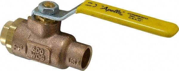 Apollo - 1/2" Pipe, Standard Port, Bronze Standard Ball Valve - 2 Piece, Inline - One Way Flow, Soldered x Soldered Ends, Lever Handle, 600 WOG, 125 WSP - Exact Tool & Supply