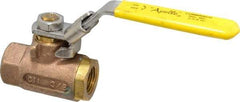 Apollo - 3/8" Pipe, Bronze Standard Ball Valve - 2 Piece, Inline - One Way Flow, FNPT x FNPT Ends, Locking Lever Handle, 600 WOG - Exact Tool & Supply