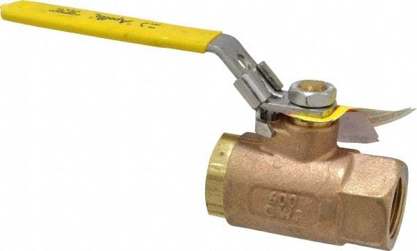 Apollo - 3/4" Pipe, Bronze Standard Ball Valve - 2 Piece, Inline - One Way Flow, FNPT x FNPT Ends, Locking Lever Handle, 600 WOG - Exact Tool & Supply