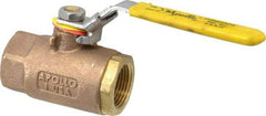 Apollo - 1" Pipe, Bronze Standard Ball Valve - 2 Piece, Inline - One Way Flow, FNPT x FNPT Ends, Locking Lever Handle, 600 WOG - Exact Tool & Supply