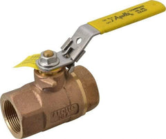 Apollo - 1-1/4" Pipe, Bronze Standard Ball Valve - 2 Piece, Inline - One Way Flow, FNPT x FNPT Ends, Locking Lever Handle, 600 WOG - Exact Tool & Supply