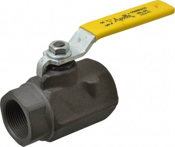 Apollo - 1-1/4" Pipe, Standard Port, Carbon Steel Standard Ball Valve - 2 Piece, Inline - One Way Flow, FNPT x FNPT Ends, Lever Handle, 1,500 WOG, 150 WSP - Exact Tool & Supply
