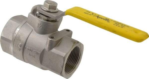 Apollo - 1-1/4" Pipe, Stainless Steel Standard Ball Valve - 2 Piece, Inline - One Way Flow, FNPT x FNPT Ends, Lever Handle, 1,500 WOG, 150 WSP - Exact Tool & Supply