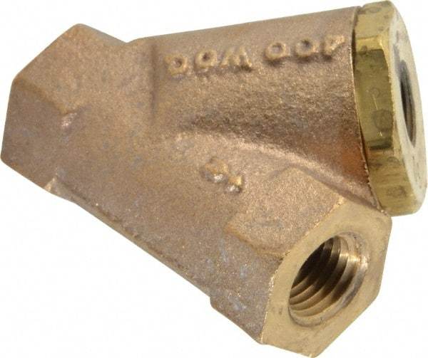 Conbraco - 1/4" Pipe, FNPT Ends, Cast Bronze Y-Strainer - 400 psi WOG Rating - Exact Tool & Supply