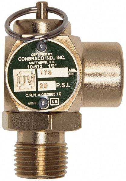 Conbraco - 1/2" Inlet, 1/2" Outlet, ASME Safety Relief Valve - 30 Max psi, Bronze, 245,000 BTUs - Exact Tool & Supply