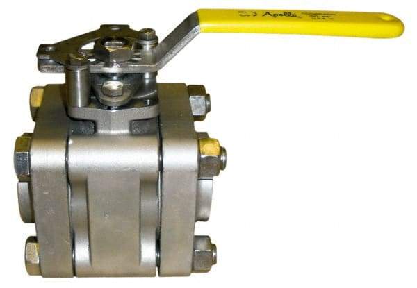 Apollo - 1-1/4" Pipe, Full Port, Stainless Steel Standard Ball Valve - 3 Piece, Inline - One Way Flow, Socket Weld x Socket Weld Ends, Lever Handle, 1,000 WOG, 150 WSP - Exact Tool & Supply