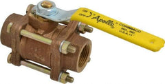 Apollo - 3/4" Pipe, Full Port, Bronze Standard Ball Valve - 3 Piece, Inline - One Way Flow, FNPT x FNPT Ends, Lever Handle, 600 WOG, 150 WSP - Exact Tool & Supply