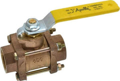 Apollo - 1" Pipe, Full Port, Bronze Standard Ball Valve - 3 Piece, Inline - One Way Flow, FNPT x FNPT Ends, Lever Handle, 600 WOG, 150 WSP - Exact Tool & Supply