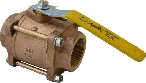 Apollo - 2" Pipe, Full Port, Bronze Standard Ball Valve - 3 Piece, Inline - One Way Flow, FNPT x FNPT Ends, Lever Handle, 600 WOG, 150 WSP - Exact Tool & Supply