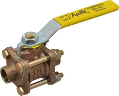Apollo - 1/2" Pipe, Full Port, Bronze Standard Ball Valve - 3 Piece, Inline - One Way Flow, Soldered x Soldered Ends, Lever Handle, 600 WOG, 150 WSP - Exact Tool & Supply