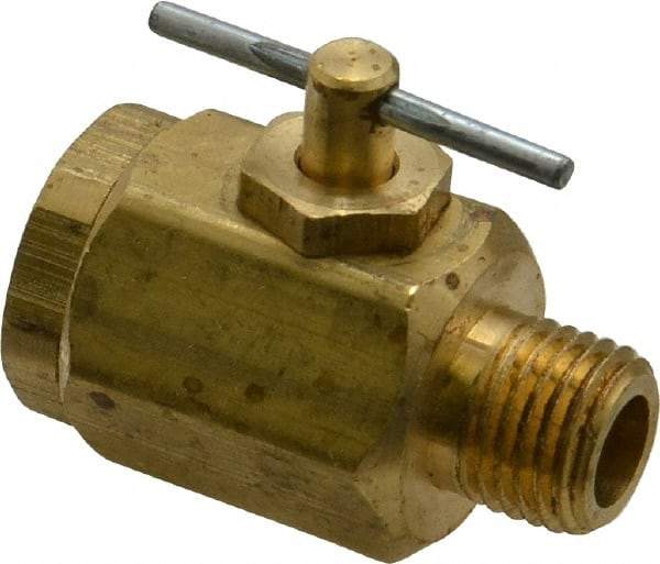 Apollo - 1/4" Pipe, MNPT x FNPT End Connections, Brass, Inline, Two Way Flow, Instrumentation Ball Valve - 400 psi WOG Rating, Tee Handle, Buna N Seal, PTFE Seat - Exact Tool & Supply