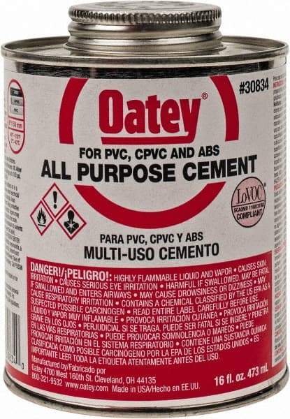 Oatey - 16 oz All-Purpose Medium Bodied Cement - Clear, Use with ABS, PVC & CPVC up to 6" Diam - Exact Tool & Supply