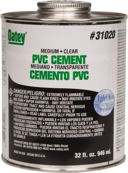 Oatey - 32 oz Medium Bodied Cement - Clear, Use with PVC up to 6" Diam - Exact Tool & Supply