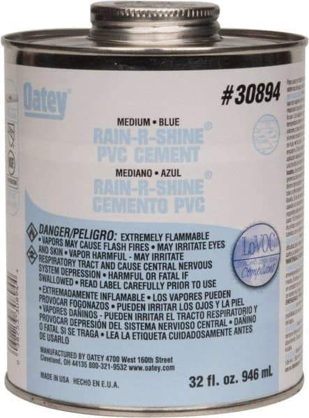 Oatey - 32 oz Medium Bodied Cement - Blue, Use with PVC up to 6" Diam - Exact Tool & Supply