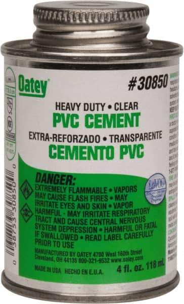 Oatey - 4 oz Heavy Duty Cement - Clear, Use with PVC up to 12" Diam - Exact Tool & Supply