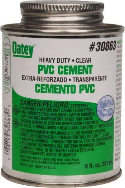 Oatey - 8 oz Heavy Duty Cement - Clear, Use with PVC up to 12" Diam - Exact Tool & Supply