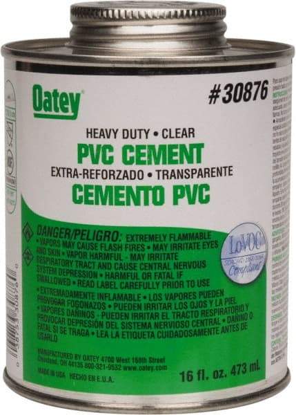 Oatey - 16 oz Heavy Duty Cement - Clear, Use with PVC up to 12" Diam - Exact Tool & Supply