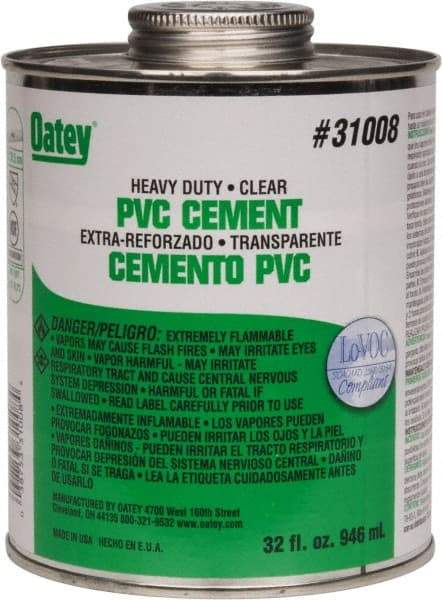 Oatey - 32 oz Heavy Duty Cement - Clear, Use with PVC up to 12" Diam - Exact Tool & Supply