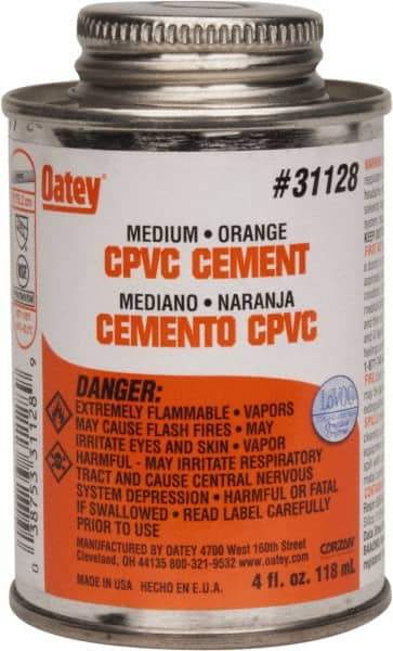 Oatey - 4 oz Medium Bodied Cement - Orange, Use with CPVC & CTS up to 6" Diam - Exact Tool & Supply