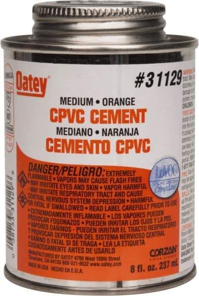 Oatey - 8 oz Medium Bodied Cement - Orange, Use with CPVC & CTS up to 6" Diam - Exact Tool & Supply