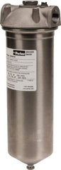 Parker - 3/4 Inch Pipe, FNPT End Connections, 10 Inch Long Cartridge, 12-3/4 Inch Long, Cartridge Filter Housing with Pressure Relief - 1 Cartridge, 5 Max GPM Flow Rate, 150 psi Max Working Pressure, 316 Grade - Exact Tool & Supply