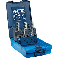 PFERD - 5 Pc Inox Cut Burr Set with Cylinder, Cylinder w/Rad End, Taper, Tree w/Pointed End, Tree w/Rad End - Exact Tool & Supply
