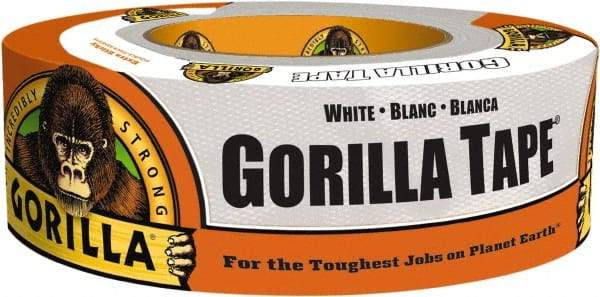 Gorilla Tape - 1-7/8" x 30 Yds White Duct Tape - 17 mil, Rubber Adhesive, Cotton/Polyester Blend Cloth Backing, 32°F to 150°F - Exact Tool & Supply