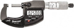 Starrett - 0 to 1" Range, Standard Throat IP67 Electronic Outside Micrometer - Ratchet Stop Thimble, Carbide Face, CR2032 Battery - Exact Tool & Supply