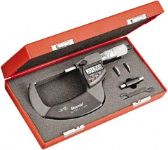 Starrett - 2 to 3" Range, Standard Throat IP67 Electronic Outside Micrometer - Ratchet Stop Thimble, Carbide Face, CR2032 Battery - Exact Tool & Supply
