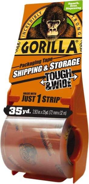 Gorilla Tape - 2-7/8" x 35 Yd Clear Acrylic Adhesive Packaging Tape - BOPP Film Backing, 3.4 mil Thick, 44 Lb Tensile Strength - Exact Tool & Supply