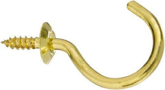 National Mfg. - 15 Lb Capacity, 1.51" Projection, Solid Brass All Purpose Hook - 0.44" Thread Length, 1-1/2" OAL, 0.15" Wire Diam - Exact Tool & Supply