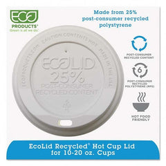 ECO PRODUCTS - EcoLid 25% Recy Content Hot Cup Lid, White, F/10-20 oz, 100/PK, 10 PK/CT - Exact Tool & Supply