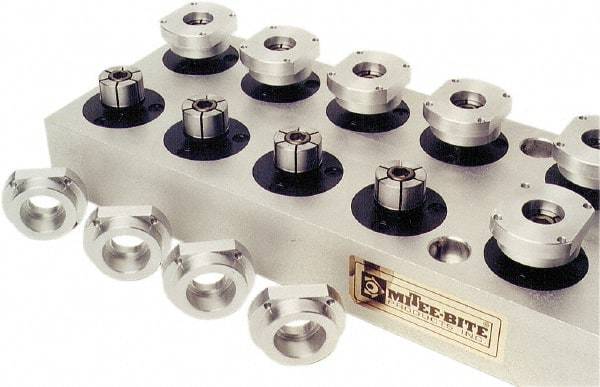 Mitee-Bite - 1.15 to 3.06" Expansion Diam, 10,000 Lb Holding Force, M6 Mounting Screw, M16 Center Screw, Steel ID Expansion Clamps - 4.232" Flange Diam, 0.31" Flange Thickness, 3.646" Mount Hole Diam, 3 Mount Holes, 1.79" Overall Height, 224 Ft/Lb Torque - Exact Tool & Supply