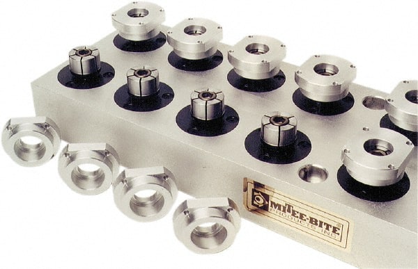 Mitee-Bite - 1.15 to 9.85" Expansion Diam, 6,000 Lb Holding Force, 1/4-20 Mounting Screw, 5/8-11 Center Screw, Aluminum ID Expansion Clamps - Exact Tool & Supply