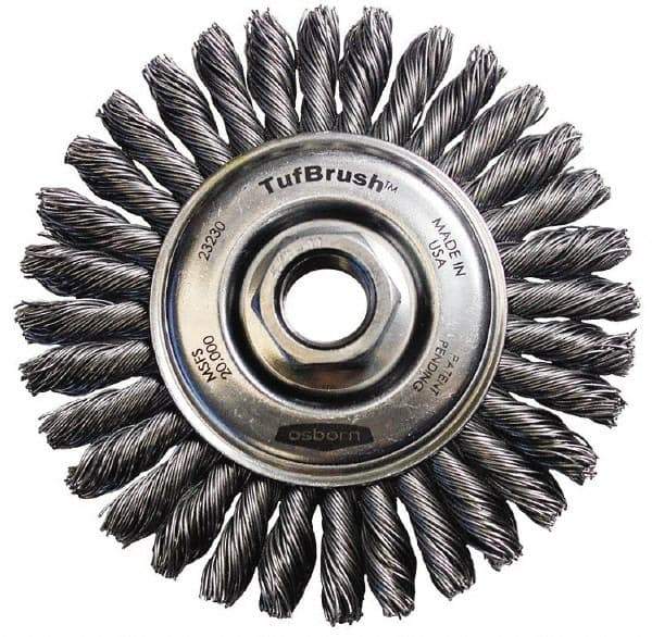 Osborn - 4-1/8" OD, 5/8-11 Arbor Hole, Stringer Bead Steel Wheel Brush - 3/16" Face Width, 7/8" Trim Length, 0.02" Filament Diam, 20,000 RPM - Exact Tool & Supply