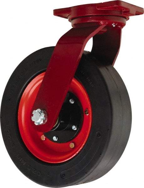 Hamilton - 14" Diam x 4" Wide, Rubber Swivel Caster - 3,000 Lb Capacity, Top Plate Mount, 8-1/2" x 8-1/2" Plate, Tapered Roller Bearing - Exact Tool & Supply