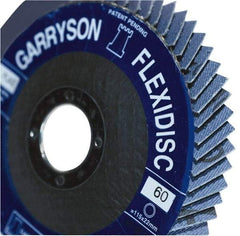 Garryson - 40 Grit, 4-1/2" Disc Diam, 7/8" Center Hole, Zirconia Alumina Flap Disc - 13,300 Max RPM, Fiberglass Backing, Arbor Attaching System, Coated - Exact Tool & Supply