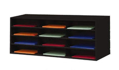 Durham - 38" Wide x 18" High x 16" Deep Steel Literature Holder - 12 Compartments, Black, 11" Wide x 3" High x 11-5/8" Deep Compartment - Exact Tool & Supply