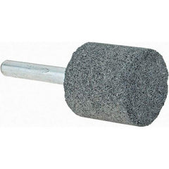 Made in USA - 1" Head Diam x 1" Thickness, W220, Cylinder End, Silicon Carbide Mounted Point - Grayish-Black, Coarse Grade, 46 Grit, 25,500 RPM - Exact Tool & Supply