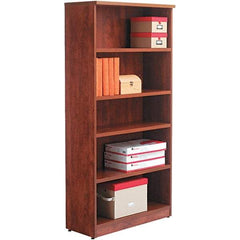 ALERA - 5 Shelf, 65" High x 31-3/4" Wide Bookcase - 14" Deep, Woodgrain Laminate, Medium Cherry - Exact Tool & Supply